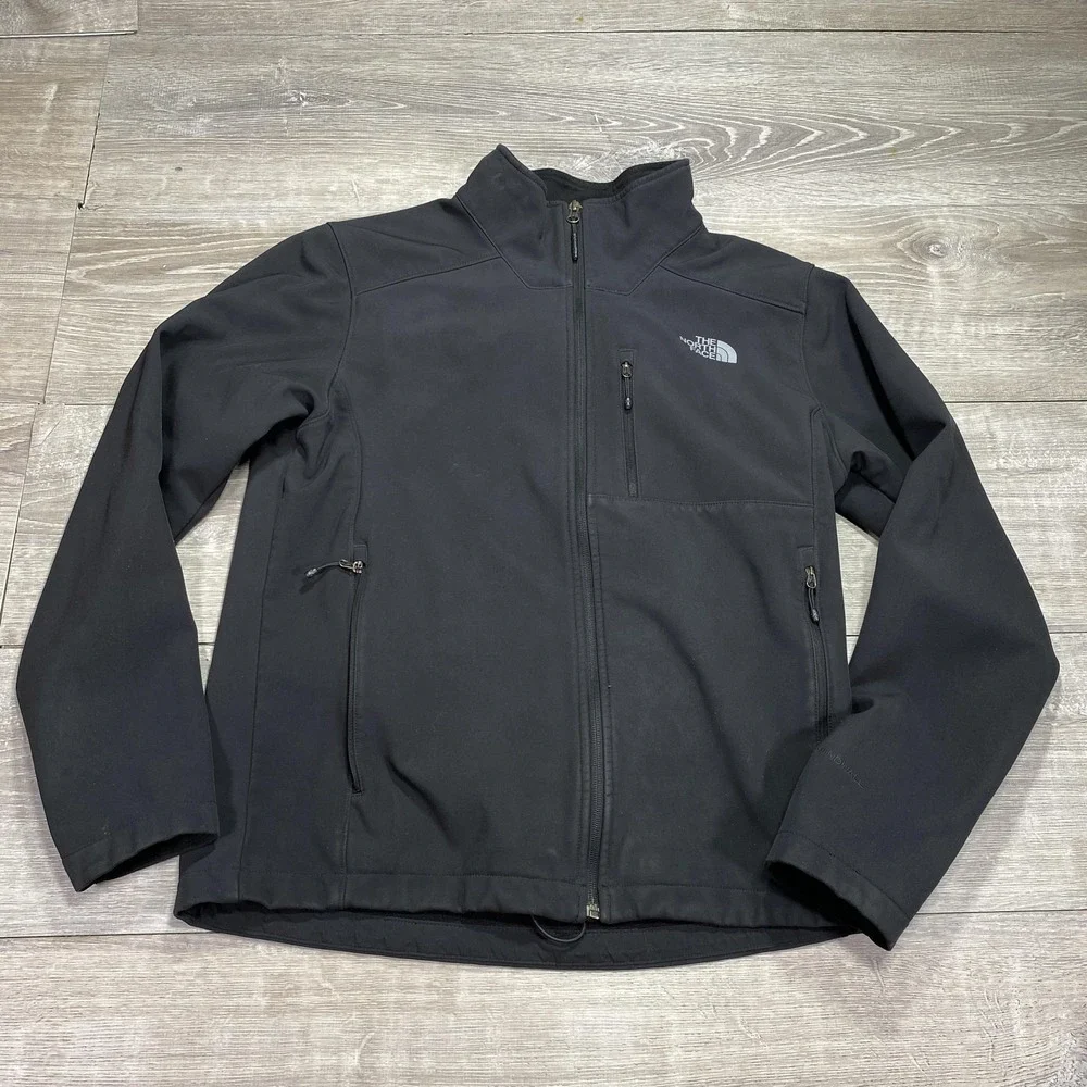 North Face Jacket Mens Large Black Softshell Windproof Full Zip Outdoor Layer
